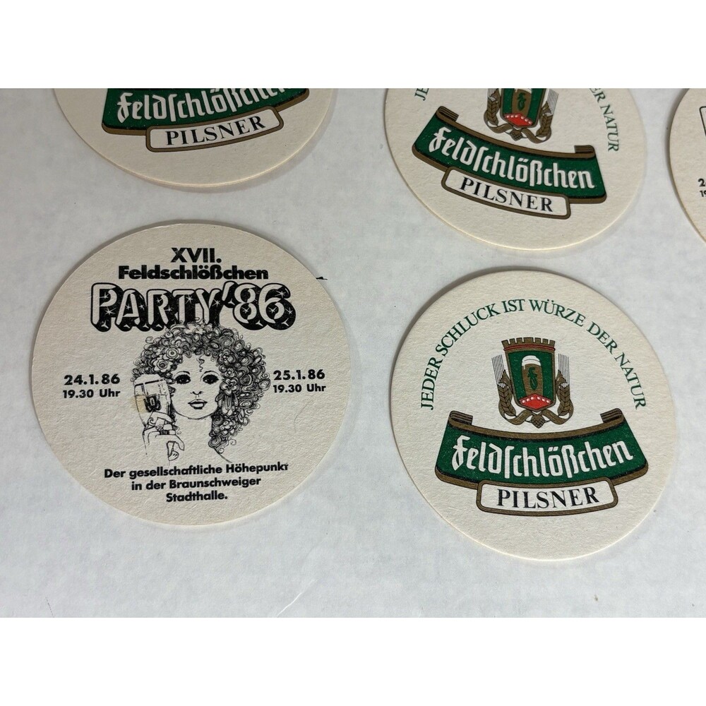 20 Vintage 1986 Feldschlosschen Pilsner German Beer Coasters Party ’86